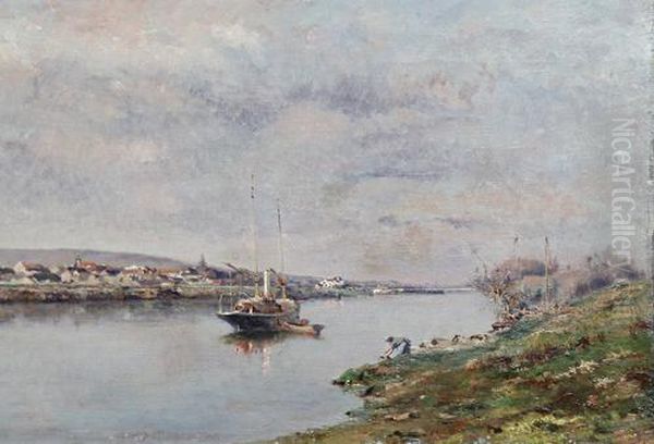 Boat On A Still River Oil Painting by Marie Joseph Leon Clavel Iwill