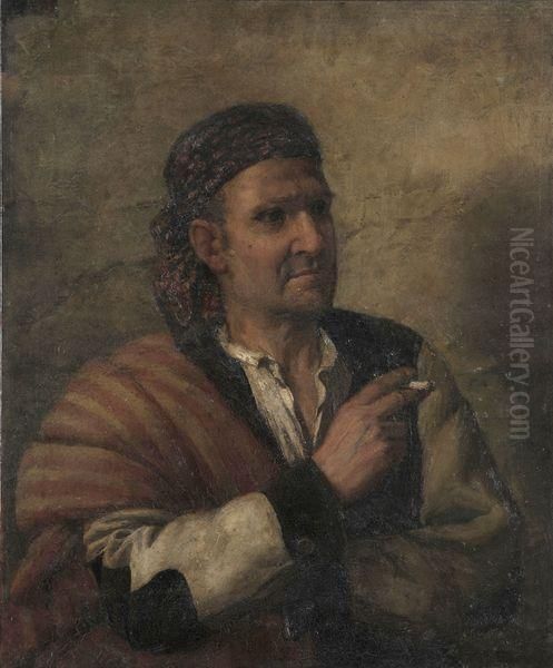 Portrait D'homme Fumant. Oil Painting by Marie Joseph Leon Clavel Iwill