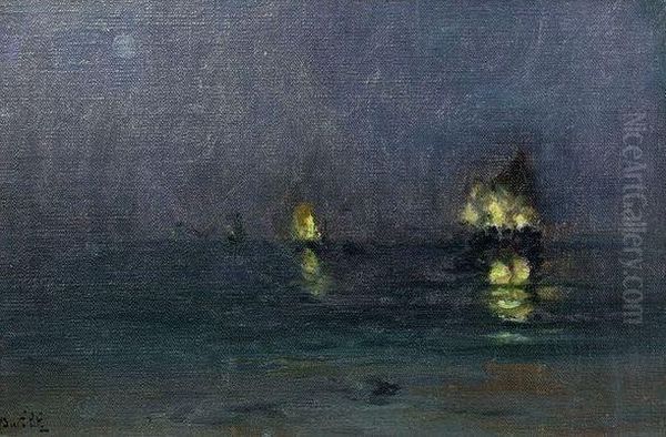 Berck, La Nuit, Retour Des Barques Oil Painting by Marie Joseph Leon Clavel Iwill