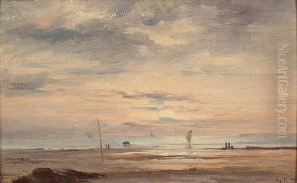 Plage De Trouville Au Soleil Couchant Oil Painting by Marie Joseph Leon Clavel Iwill