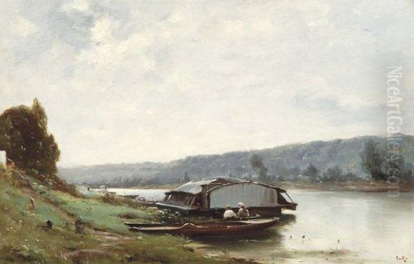 Bords De La Seine Environs De Paris Oil Painting by Marie Joseph Leon Clavel Iwill