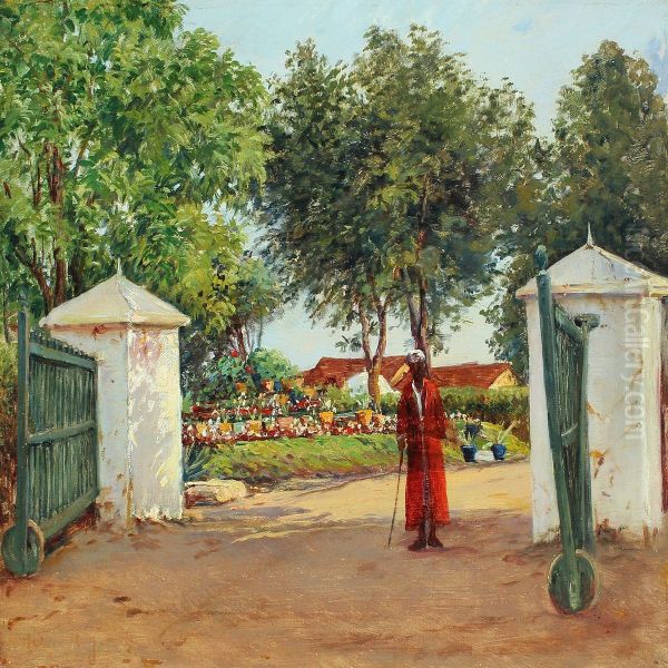 Landscape From India With A Prince At The Entrance To His Palace Oil Painting by Holger Hvitfeldt Jerichau