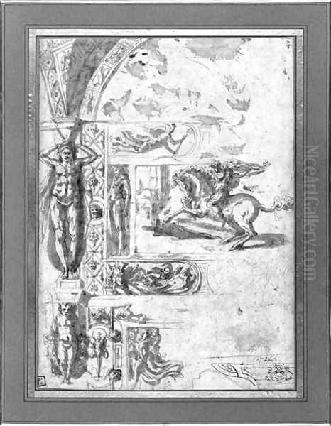 Project design for a mural decoration, c.1544 Oil Painting by Perino del Vaga (Pietro Bonaccors)