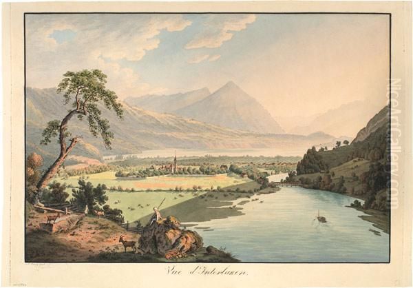 Vue D'interlaken Oil Painting by Franz Niklaus Konig