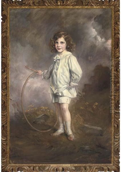 Portrait Of Nathan Meyer Victor Rothschild, Full-length, Holding A Hoop Oil Painting by Joszi Arpad, Jan Koppay