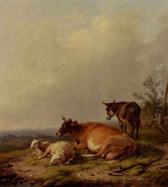 A Cow, A Sheep And A Donkey Oil Painting by Eugene Verboeckhoven