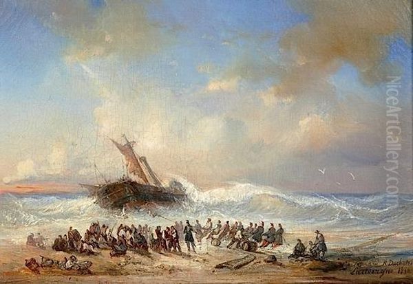 Bateau Echoue Sur Les Cotes Algeroises Oil Painting by Lauvergne, Barthelemy