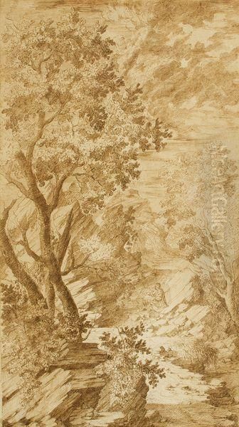 Paysage Rocheux Arbore Anime Oil Painting by Claude Lorrain (Gellee)