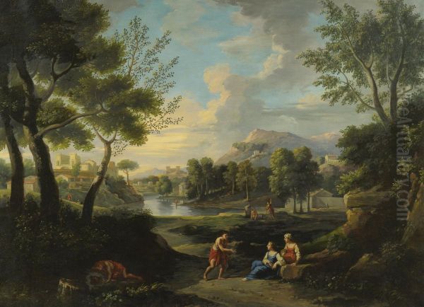 Figures Resting In A Landscape Oil Painting by Claude Lorrain (Gellee)