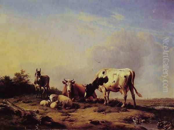 A gathering in the pasture Oil Painting by Eugene Verboeckhoven