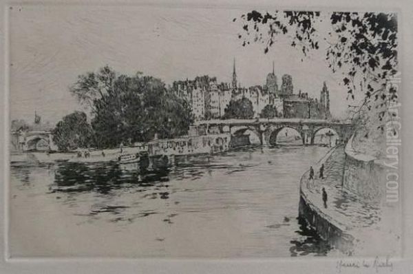 Pont Neuf A Paris Oil Painting by Henri Hirne, Dit Le Riche