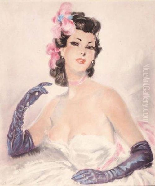 Elegante Aux Gants Noirs Oil Painting by Eugene Lelievre