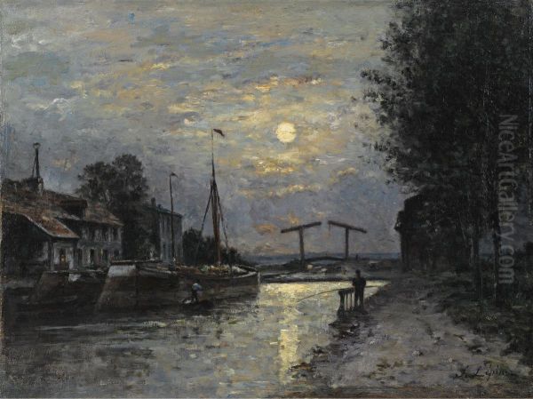 Le Canal Saint Denis, Effet De Lune Oil Painting by Stanislas Lepine