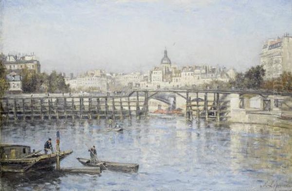 Paris. La Seine Au Pont De L'estacade Oil Painting by Stanislas Lepine