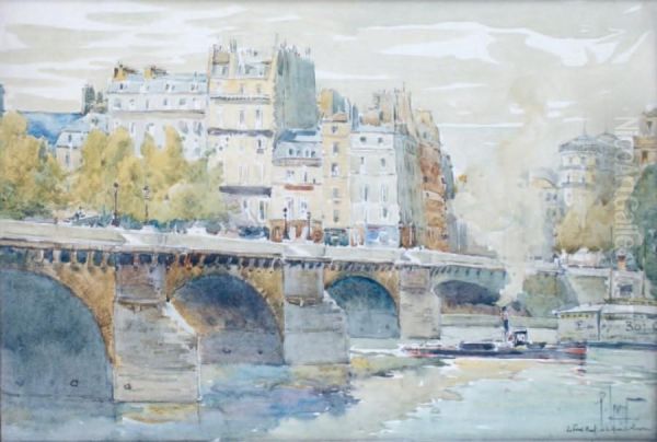 Paris, Le Pont Neuf Et Le Quai Du Louvre Oil Painting by Rene Leverd