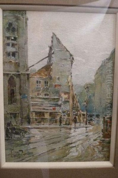 Rue Oil Painting by Rene Leverd