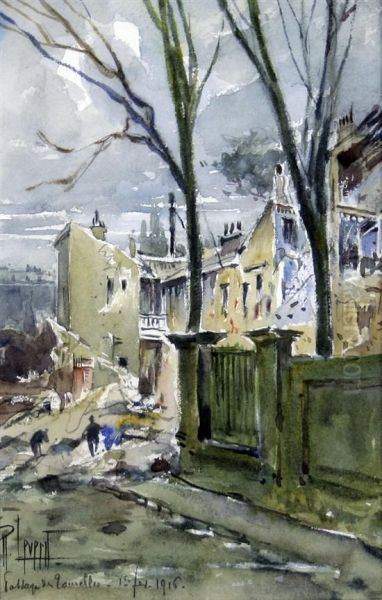 Zeppelin Air Raid Bomb Damage, Passage De Tourelles Oil Painting by Rene Leverd