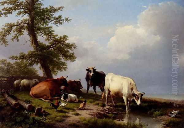 Animals Grazing Near The Sea Oil Painting by Eugene Verboeckhoven