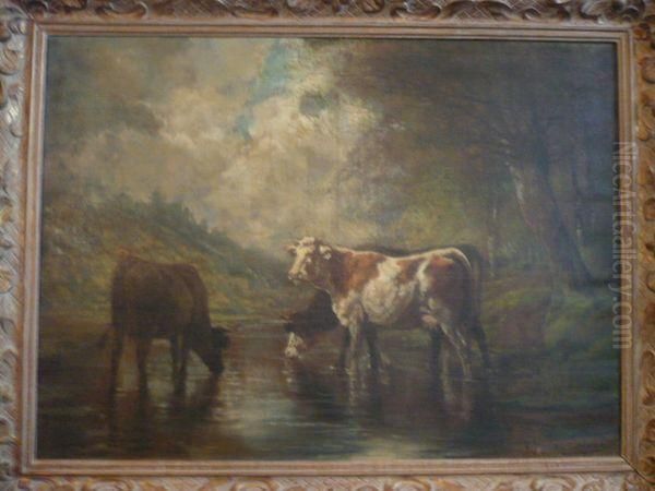 Vaches En Bord De Riviere Oil Painting by Theodore Levigne