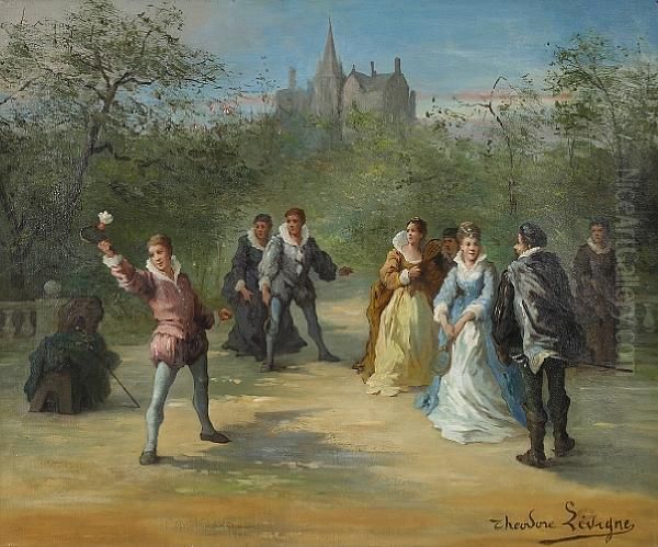 A Game Of Badminton Oil Painting by Theodore Levigne