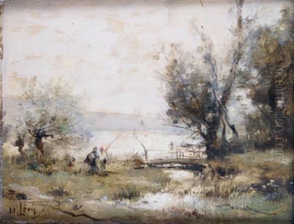 Les Pecheurs Au Bord De L'etang Oil Painting by Maurice Levis