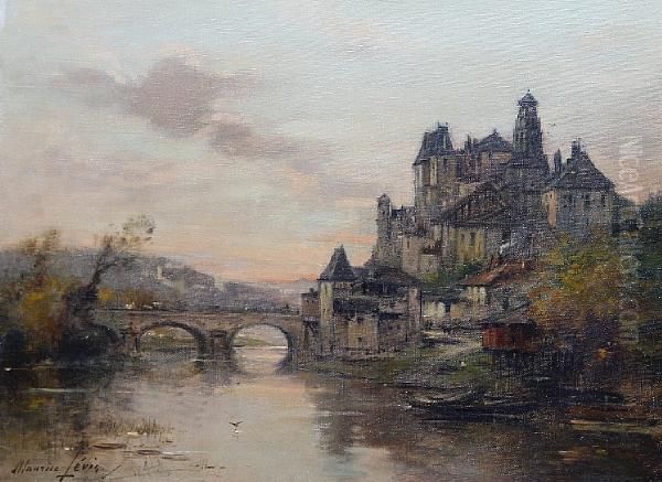 A French Chateau On The River Oil Painting by Maurice Levis