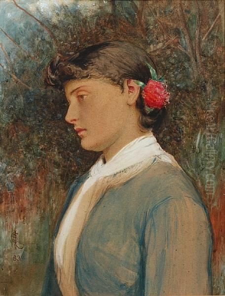 Portrait Of A Young Lady, A Flower In Herhair Oil Painting by Charles Sillem Lidderdale