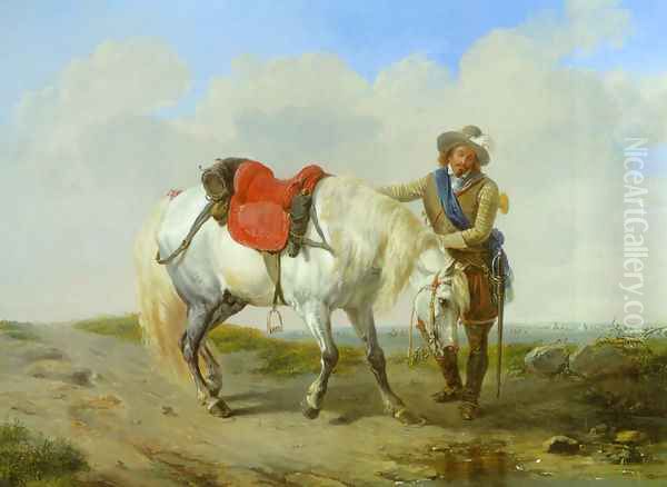 A Cavalier Watering his Mount Oil Painting by Eugene Verboeckhoven