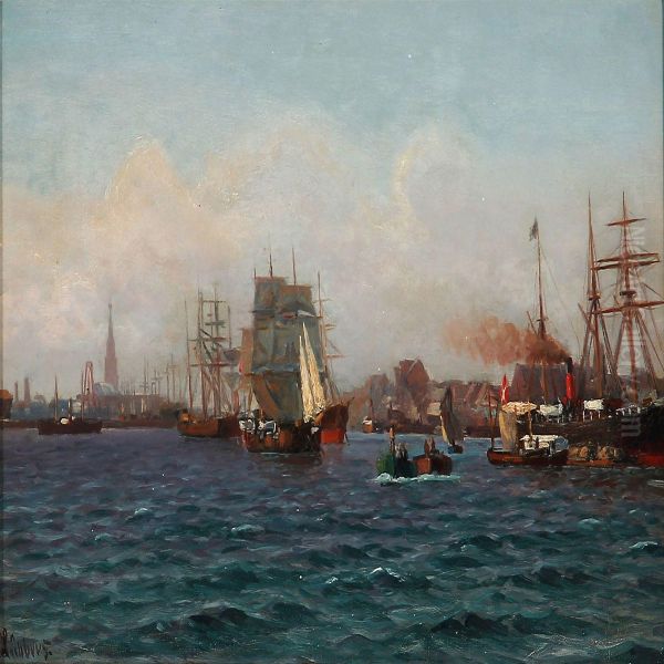 The Entrance To Copenhagen Harbour Oil Painting by Holger Peter Svane Lubbers