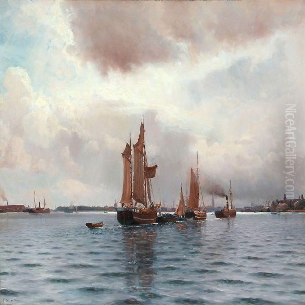 At The Entrance To Copenhagen Harbour Oil Painting by Holger Peter Svane Lubbers