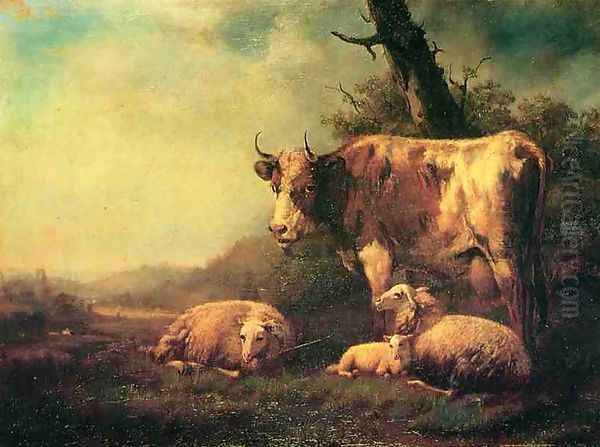 Cattle and Sheep in a Landscape Oil Painting by Eugene Verboeckhoven