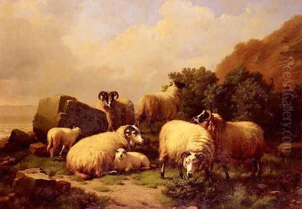 Sheep Grazing By The Coast Oil Painting by Eugene Verboeckhoven