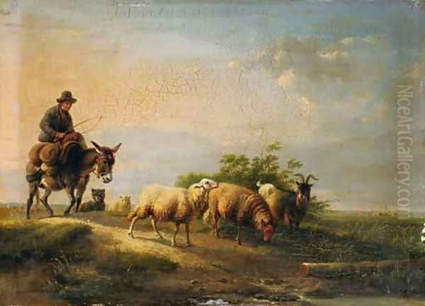 A shepherd and his flock Oil Painting by Eugene Verboeckhoven