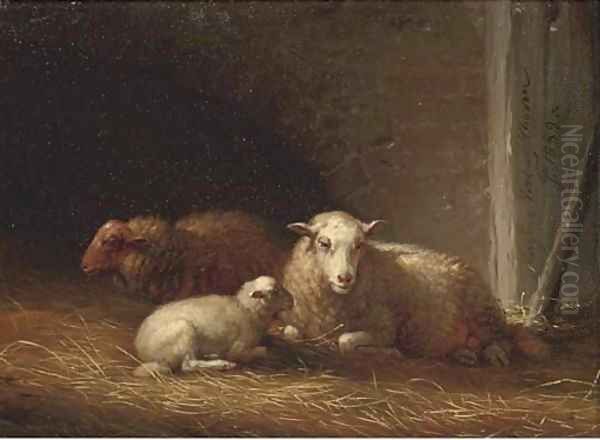 Sheep in a barn Oil Painting by Eugene Verboeckhoven