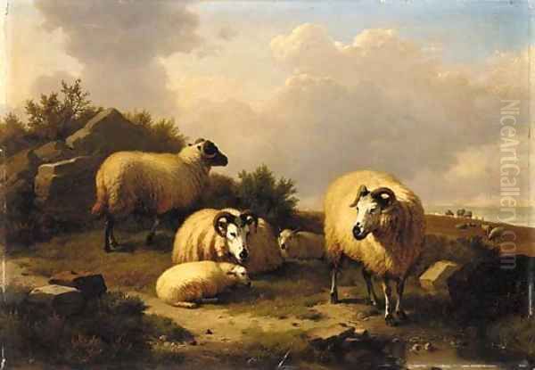 Mountain sheep in a landscape Oil Painting by Eugene Verboeckhoven