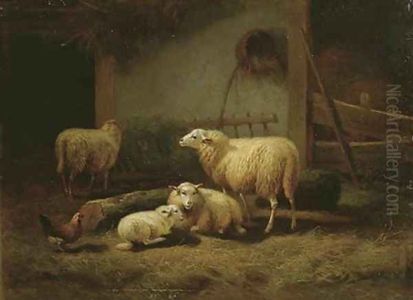 Moutons dans une etable Oil Painting by Eugene Verboeckhoven