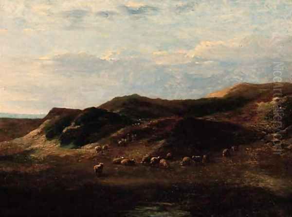 Sheep in a dune landscape Oil Painting by Eugene Verboeckhoven