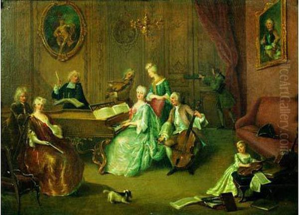 Une Reunion Musicale Dans Un Salon Rococo Oil Painting by Franois Octavien