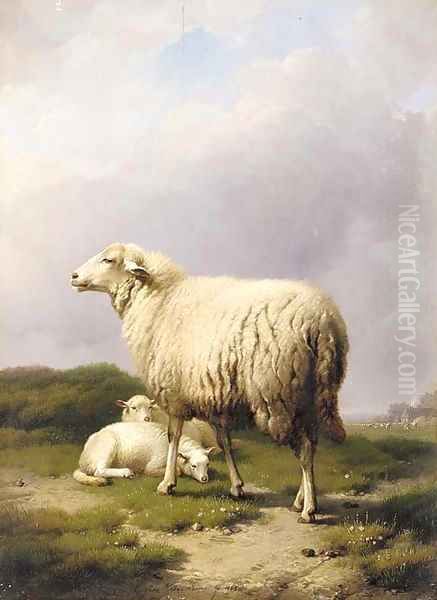 Ewe with two lamb Oil Painting by Eugene Verboeckhoven