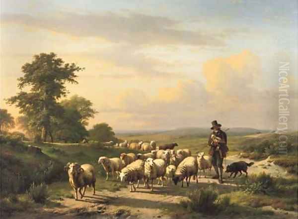 Leading the flock over the heath Oil Painting by Eugene Verboeckhoven