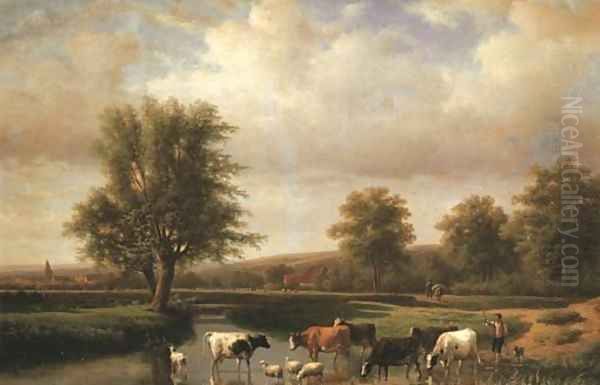 River Landscape with Cattle Oil Painting by Eugene Verboeckhoven