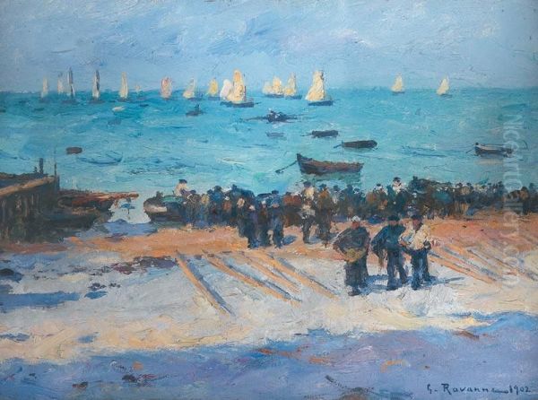 Le Retour Des Pecheurs Oil Painting by Leon Gustave Ravanne