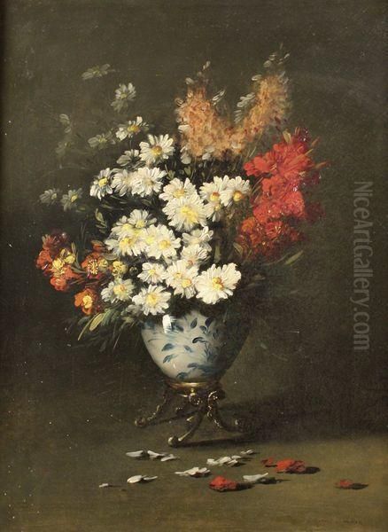 Vase De Fleurs Oil Painting by Germain Theodure Clement Ribot