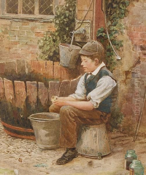 A Boy Peeling Potatoes Oil Painting by Charles Robertson