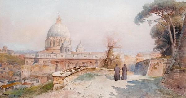 La Quercia Del Tasso A Roma Oil Painting by Ettore Roesler Franz