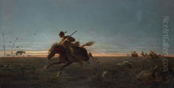 Pony Express Oil Painting by Jules Emile Saintin