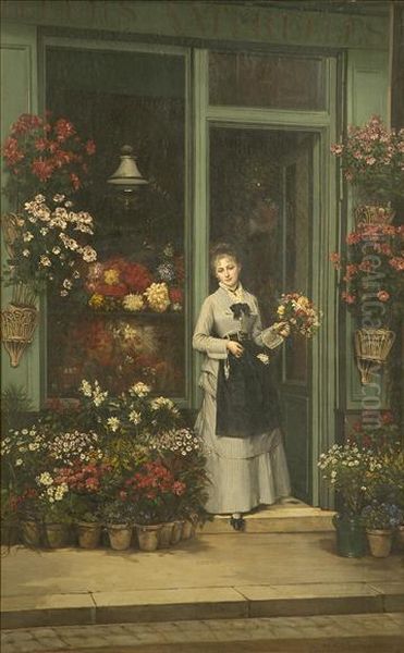 La Bouquetiere Oil Painting by Jules Emile Saintin