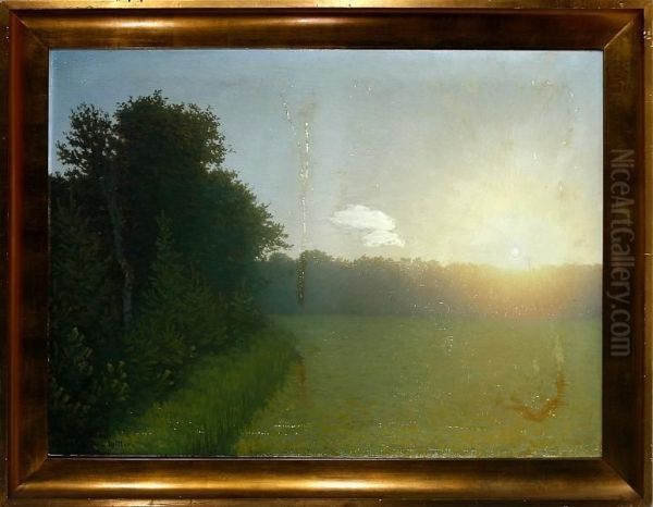 A Misty Landscape At Sunrise Oil Painting by Valdemar Schonheyder-Moller