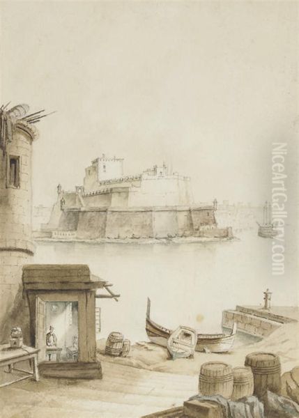 The Fort Of St Angelo, Valletta, Malta Oil Painting by Johann Schranz