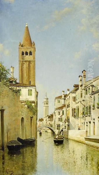 On A Venetian Backwater Oil Painting by Rafael Senet y Perez